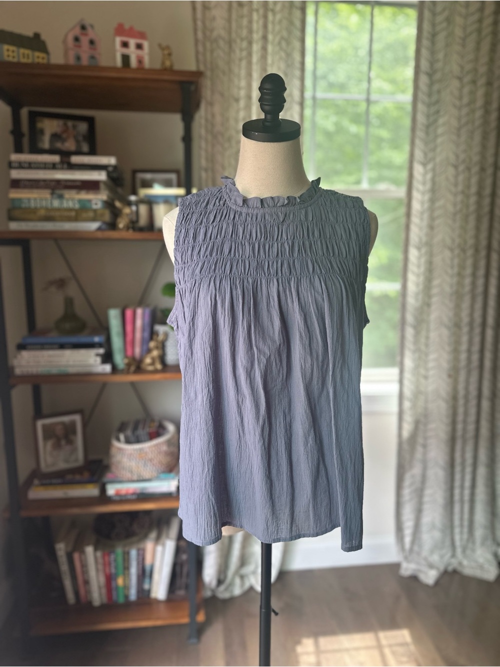 fun 2 fun Sleeveless Smocked Top in Dusty Blue